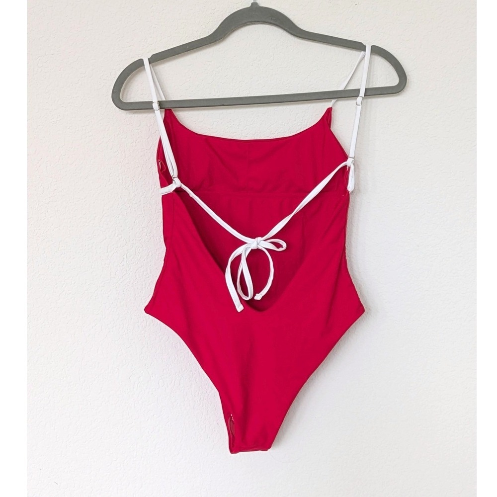 Unbranded Red White Trim One Piece Swimsuit Women Size M High Cut Strappy Back - Picture 3 of 8